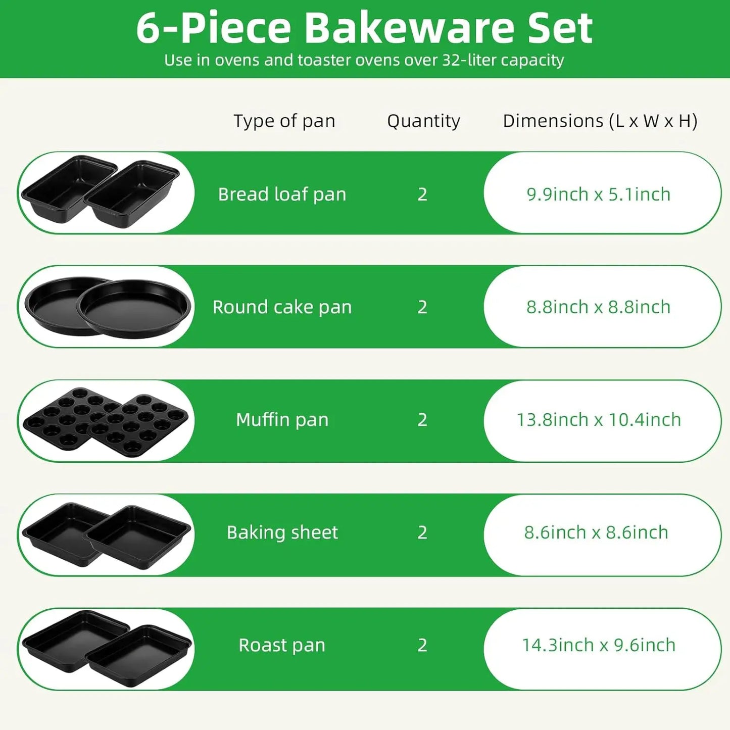 11 Piece Nonstick Baking Pan Set Carbon Steel Bakeware Oven Safe Stackable