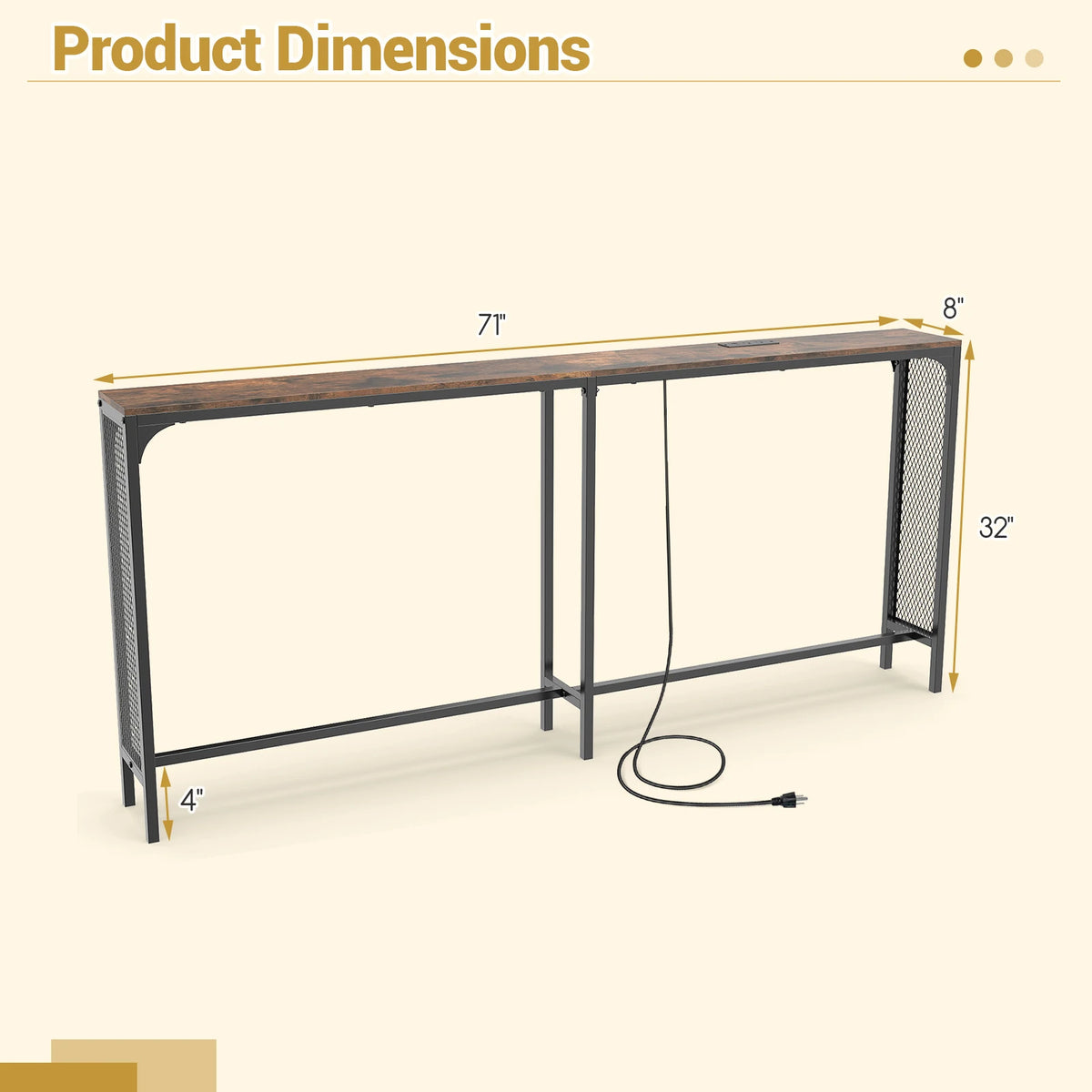 HOMASIS Console Table With Reversible Power Outlet for Hallway Foyer Living Room