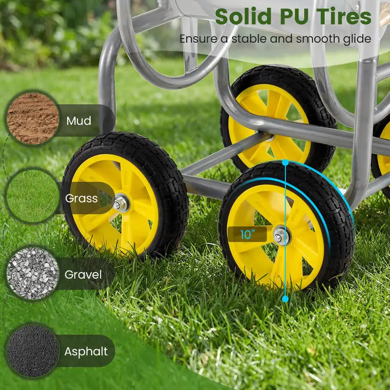Garden Hose Reel Cart Heavy Duty Metal Organizer Portable
