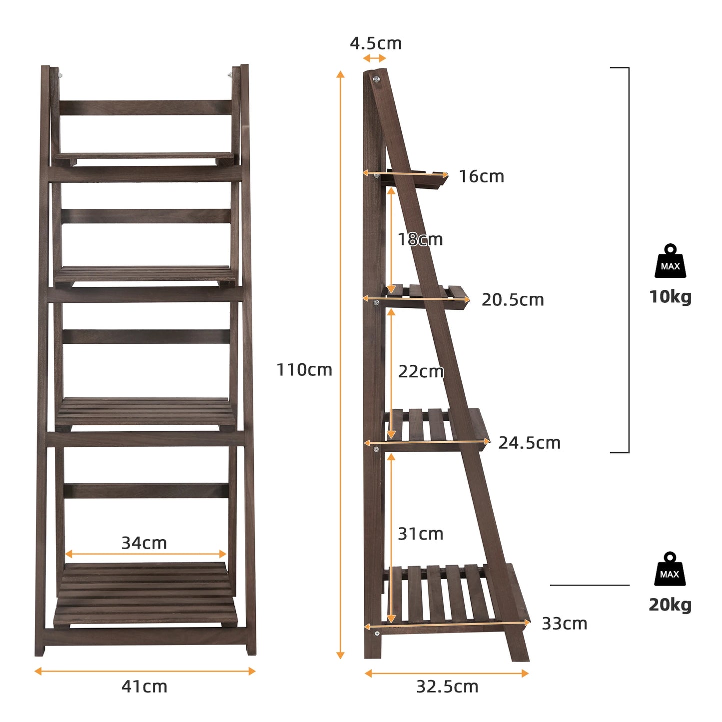 Folding Four Tier Ladder Shelf Wooden Display Rack For Home