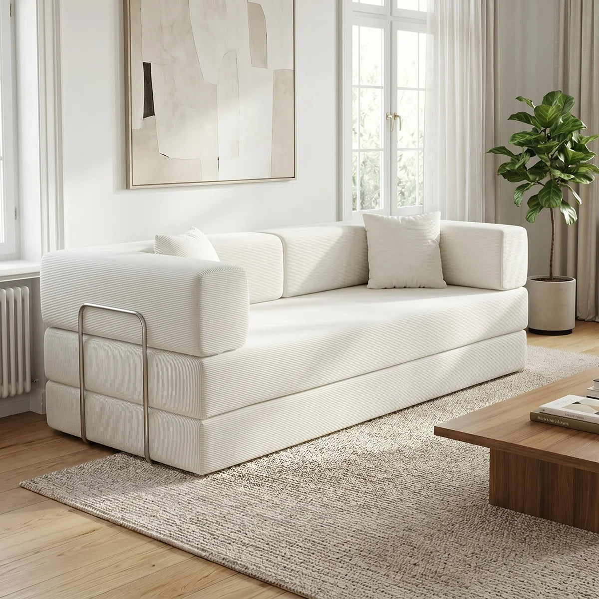 YQzyphyna Corduroy Futon Sofa Bed 4-In-1 Convertible Couch Living Room