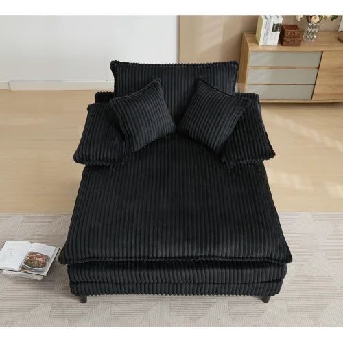 Corduroy Chaise Lounge Sofa Bed With Cushioned Back Support
