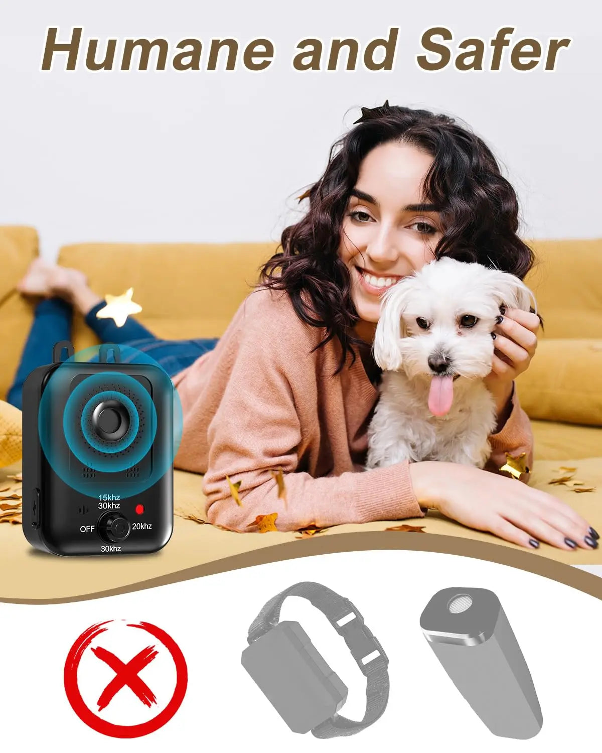 Automatic Ultrasonic Dog Bark Deterrent Rechargeable Indoor Outdoor Device