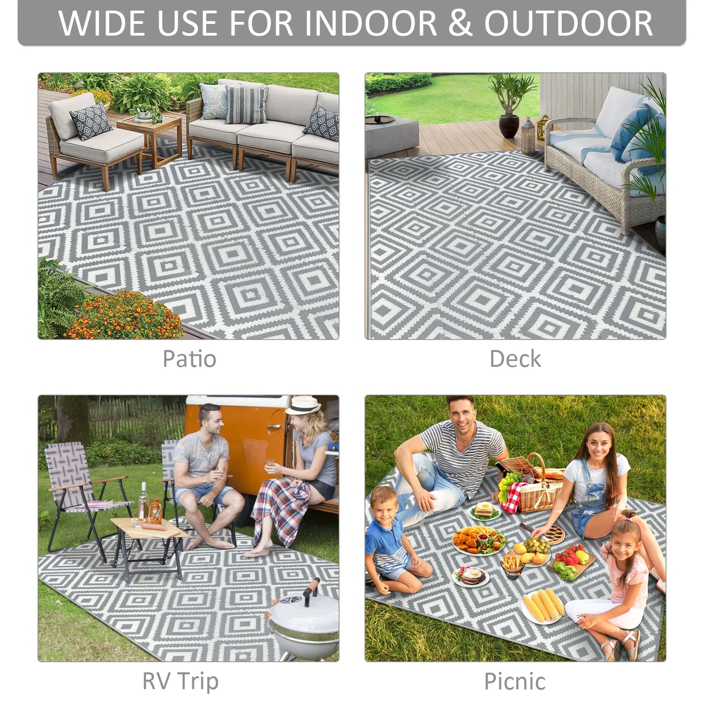 Outdoor Plastic Rugs Polypropylene Waterproof Reversible Straw Pattern Patio Mat