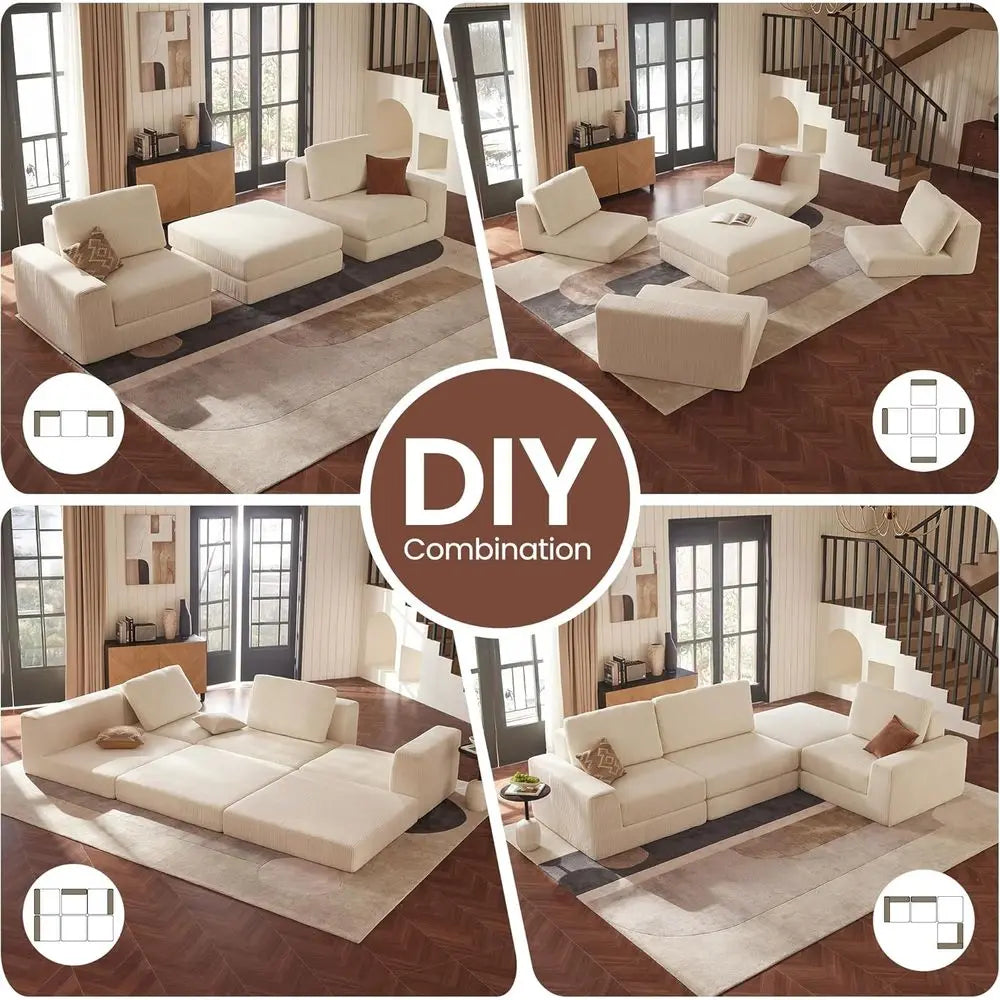 Corduroy L Shaped Chaise Sectional Sofa With Deep Seat