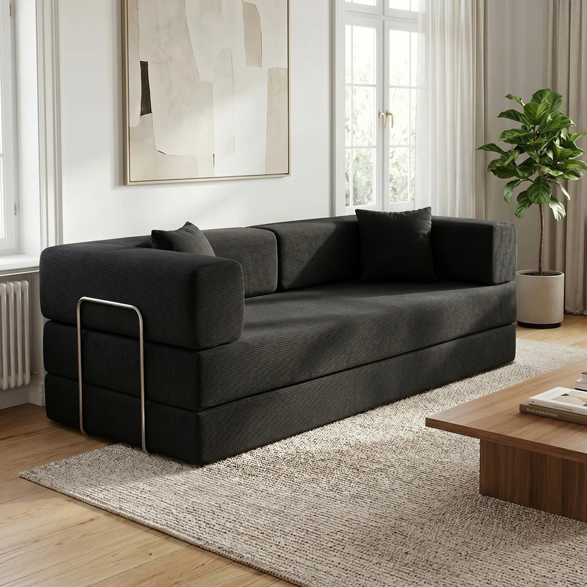 YQzyphyna Futon Sofa Bed 4 In 1 Convertible Corduroy Loveseat