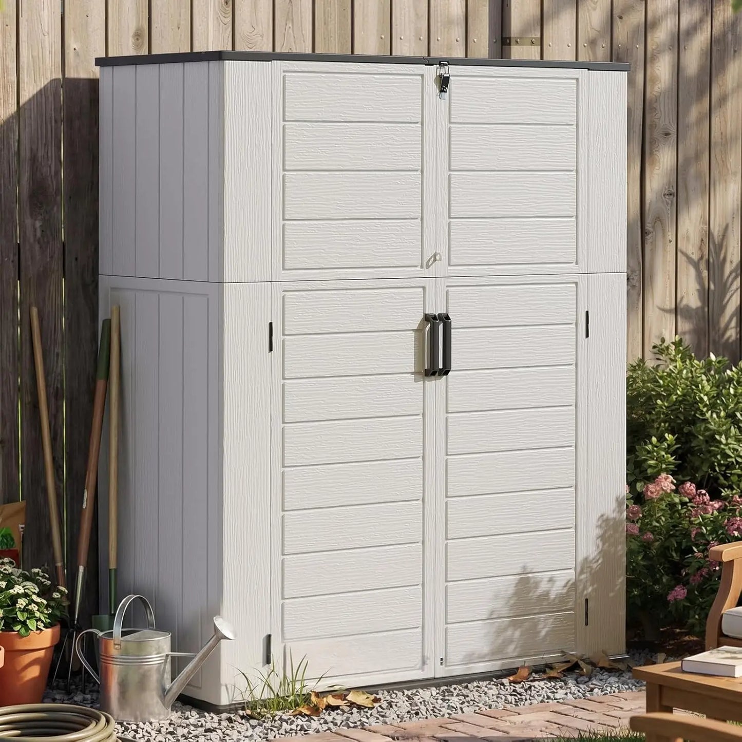 Waterproof Resin Vertical Storage Shed With Floor For Patio Garden