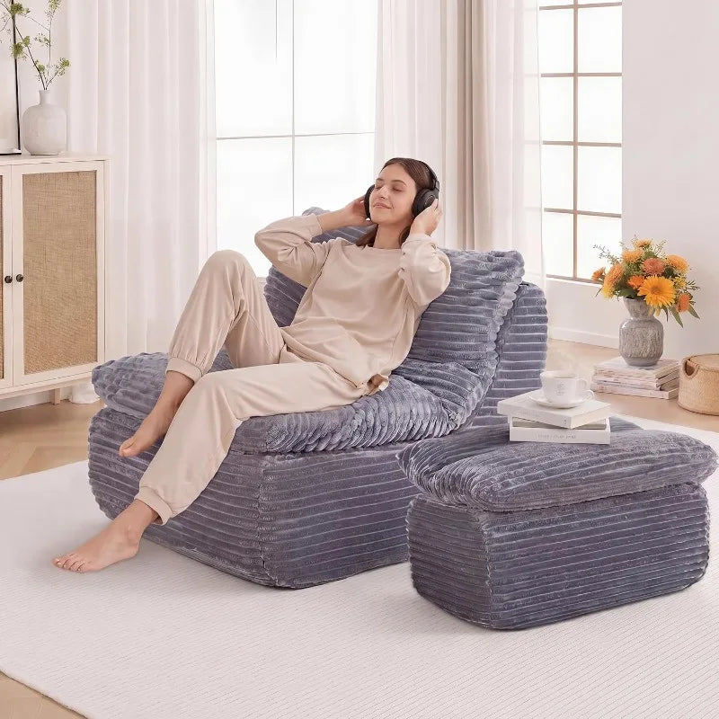 Chaise Lounge Chair Indoor Corduroy With Cup Holders And Pockets
