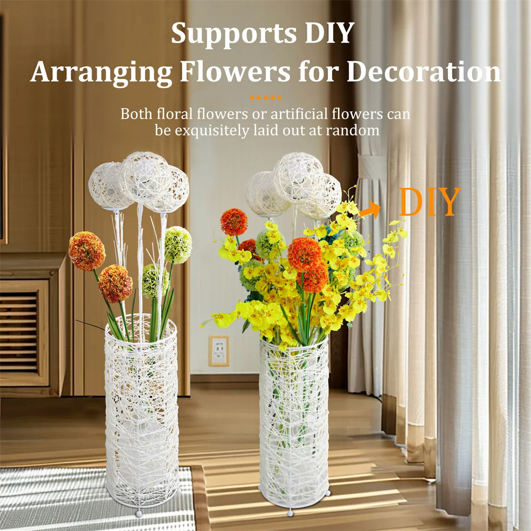 Contemporary Rattan Floor Lamp With Iron Base Decor