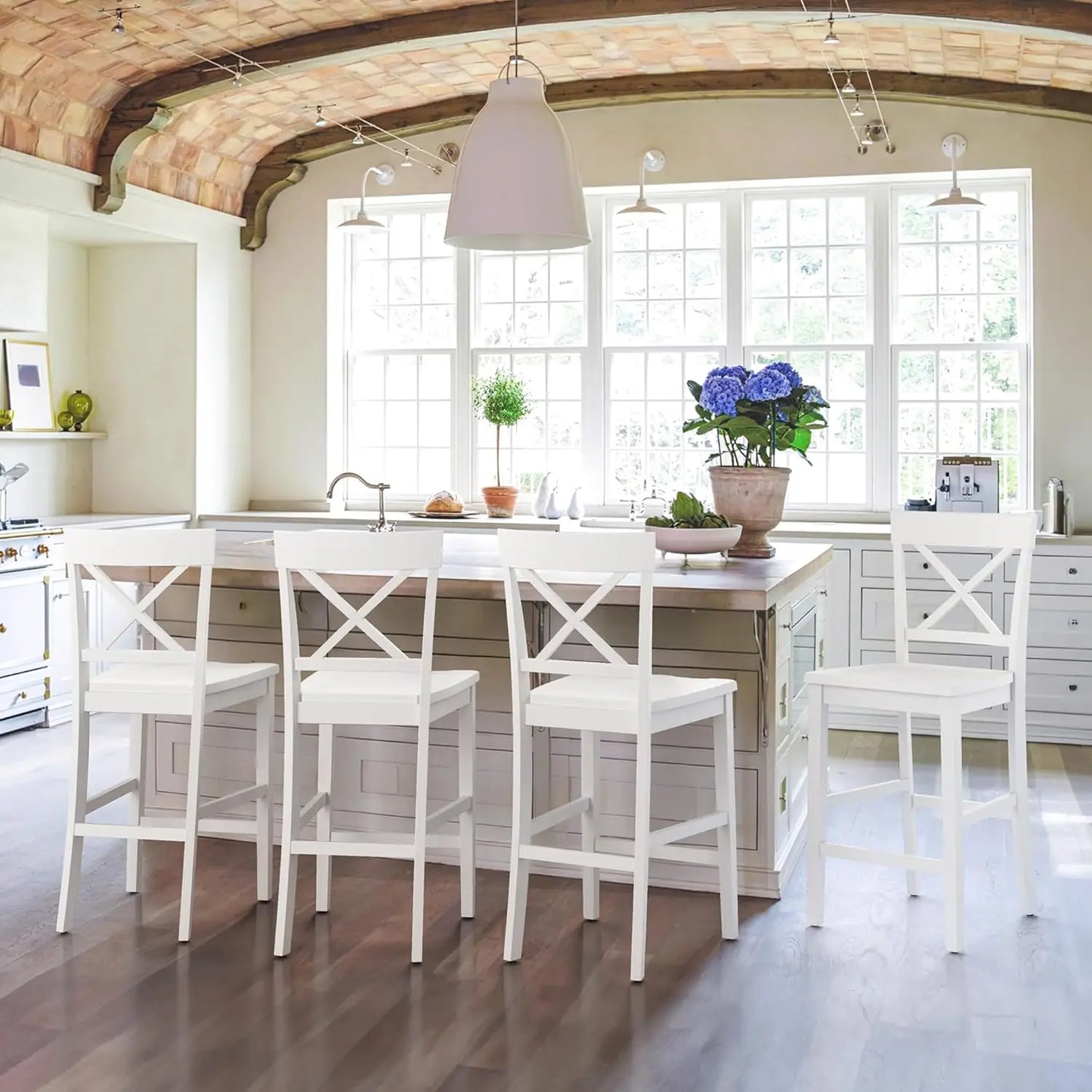 Wooden Counter Stools Set Of 4 X Back With Back And Footrest For Kitchen Island