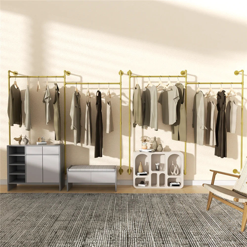 Industrial Pipe Wall Mounted Clothing Rack With Hanging Rods