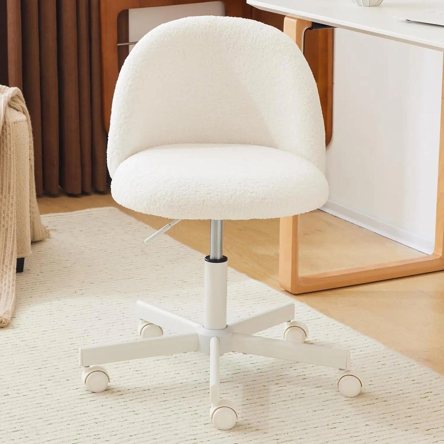 Velvet Vanity Chair With Back And Silent Wheels For Office