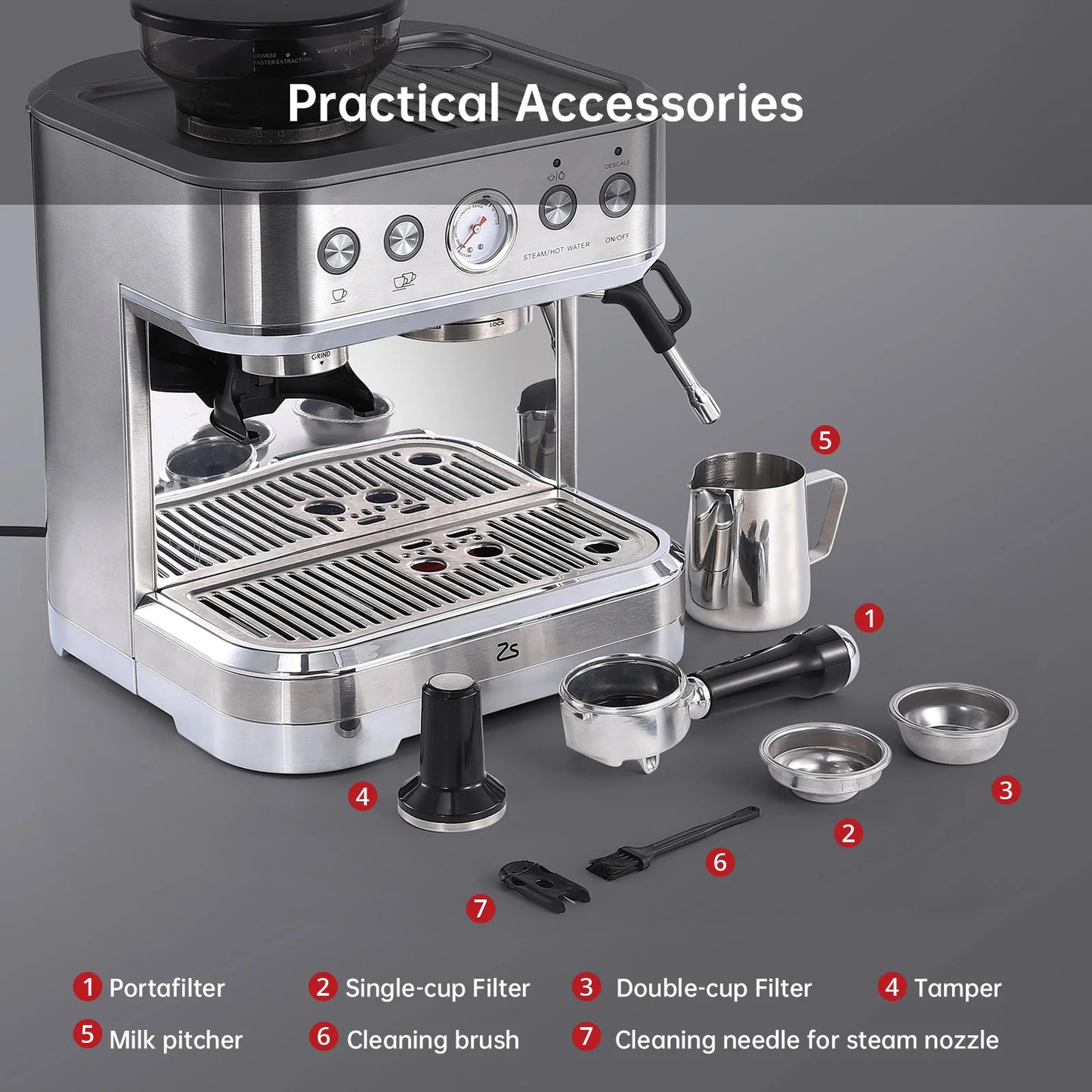 Acekool Espresso Machine With Grinder 15 Bar Stainless Milk Frother