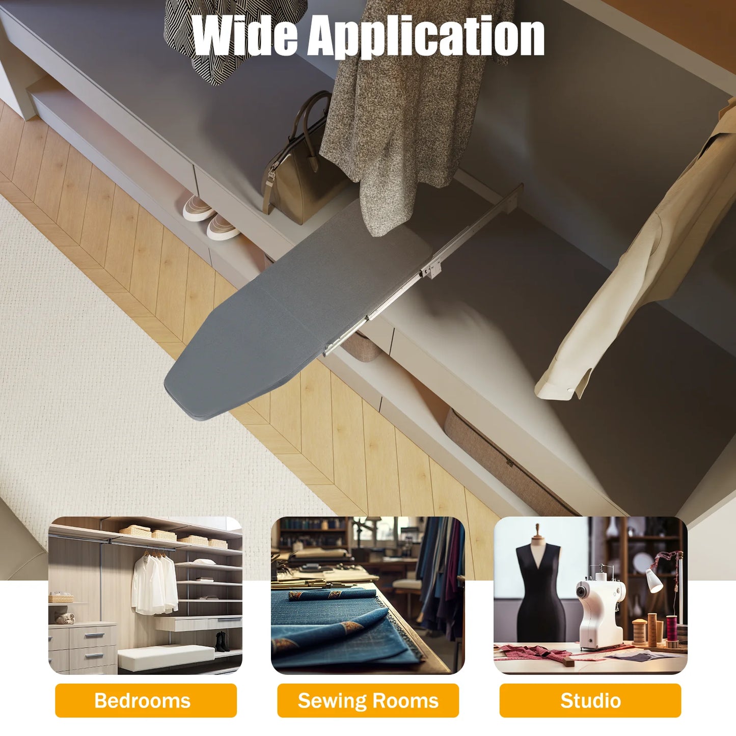 Bymaocar Foldable Ironing Board 180 Degree Rotating Cabinet Mount