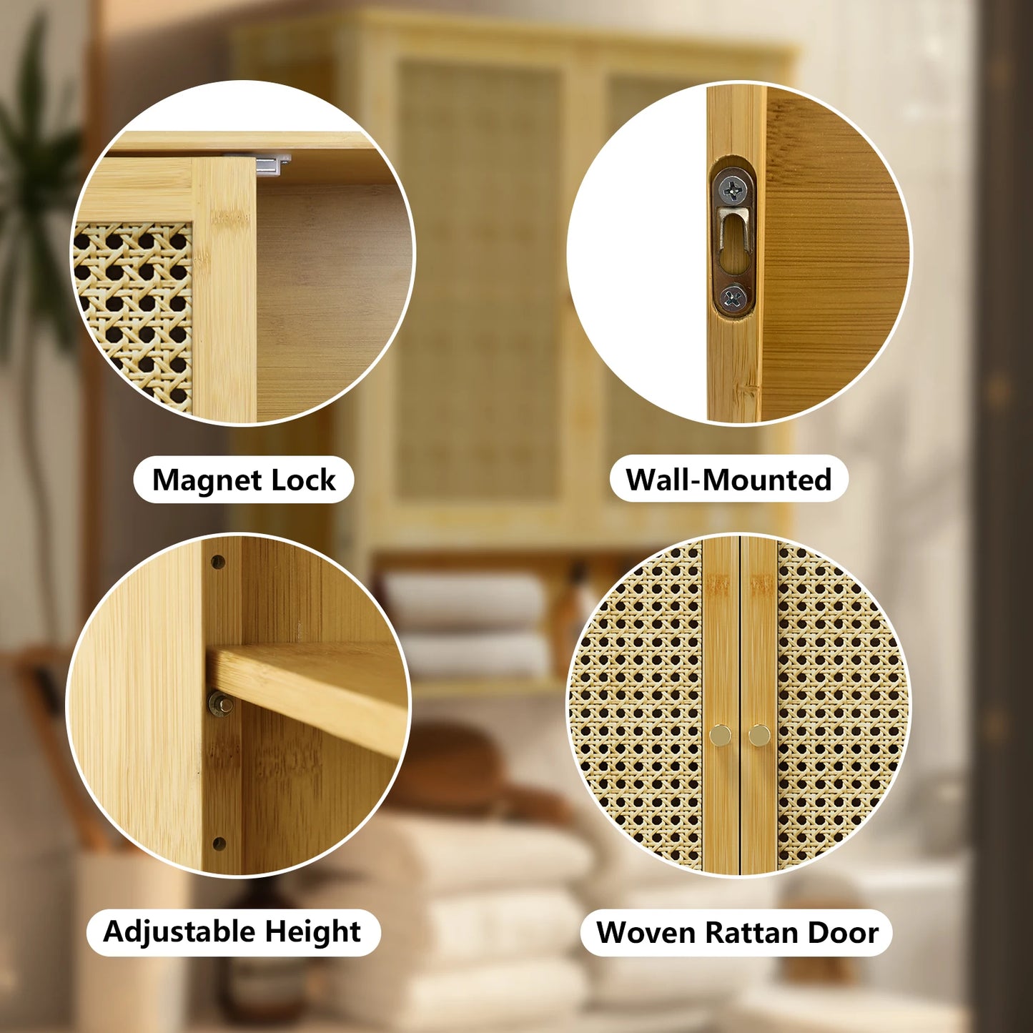 Bamboo Wall Cabinet For Bathroom Over Toilet With 3 Shelves
