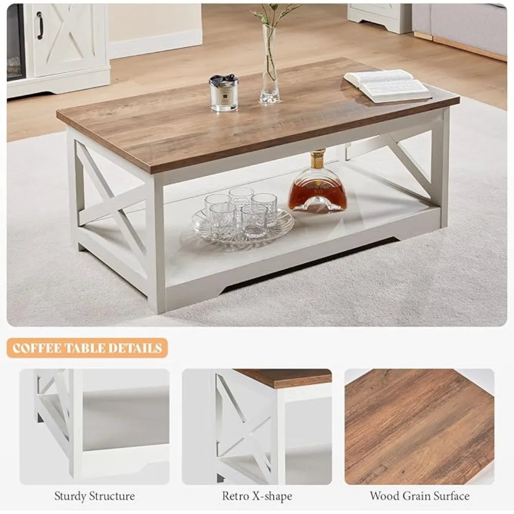 Farmhouse 5 Piece Table Set With TV Stand USB Endtables