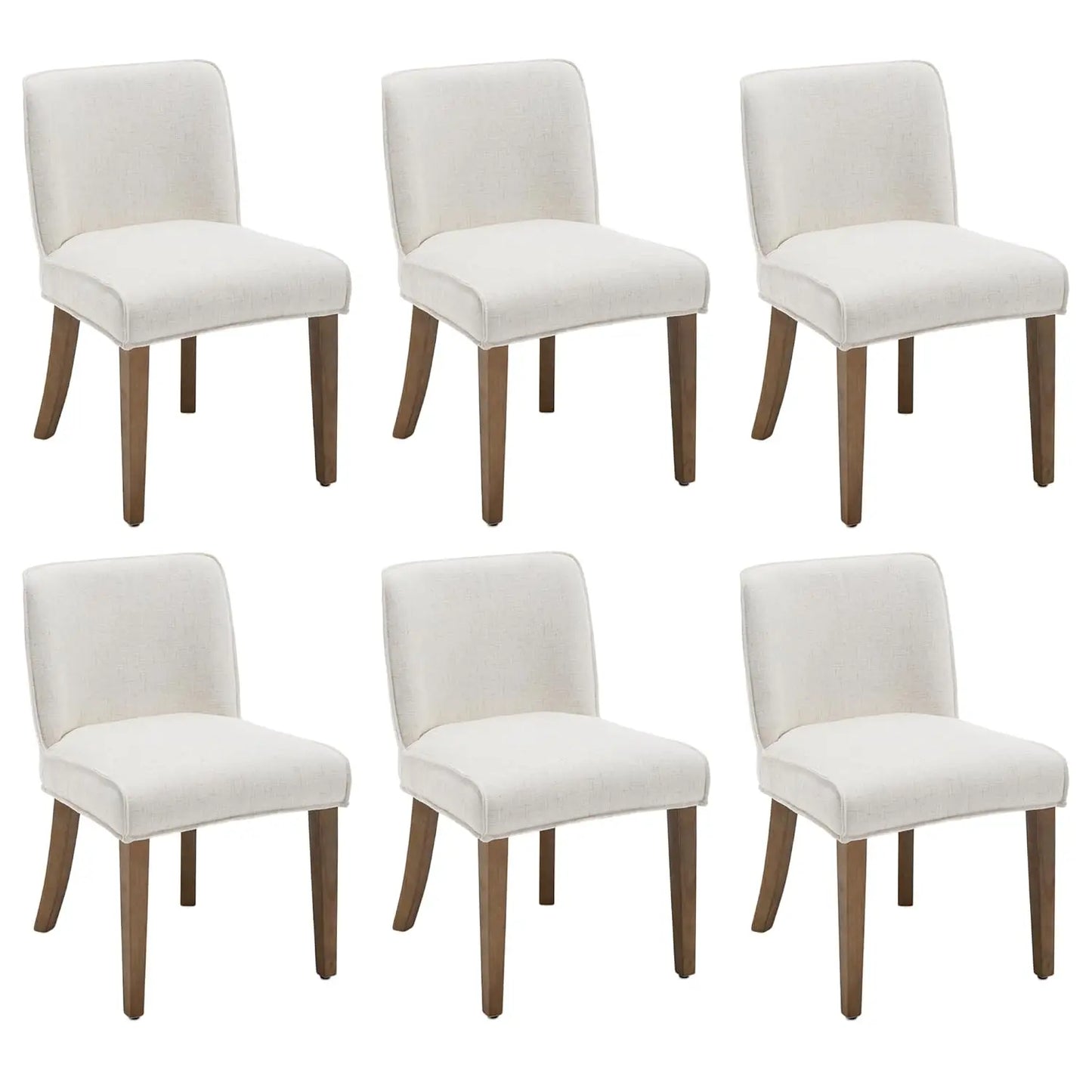 Farmhouse Dining Chairs Set Upholstered Linen Fabric Walnut Wood