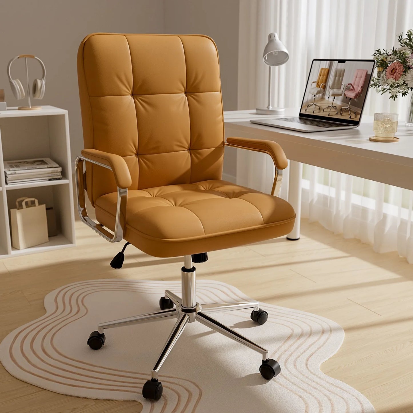 Ergonomic Adjustable Office Chair With Armrests PU Leather