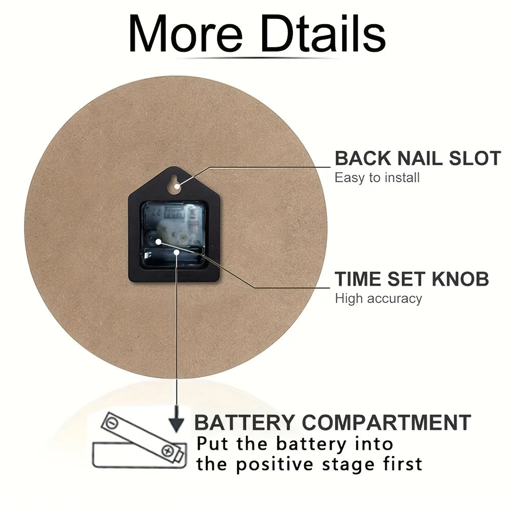 One Pack, Clock for Living Room Decoration, Wooden Round Craft Decorative Wall Clock, Bedroom Silent Clock Hanging Modern Table