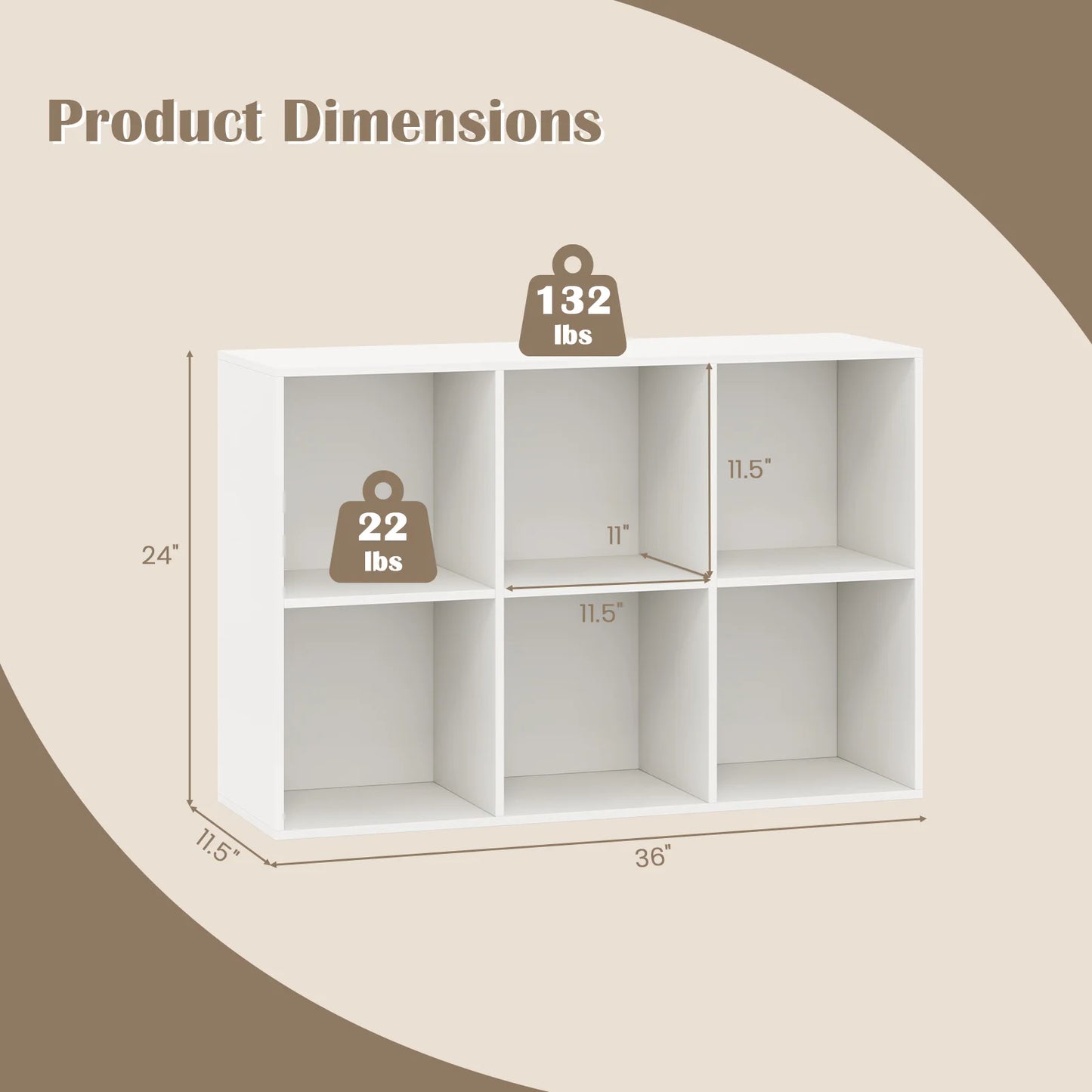 HOMASIS 6-Cube Bookcase Modern 3-Tier Storage Organizer Bookshelf