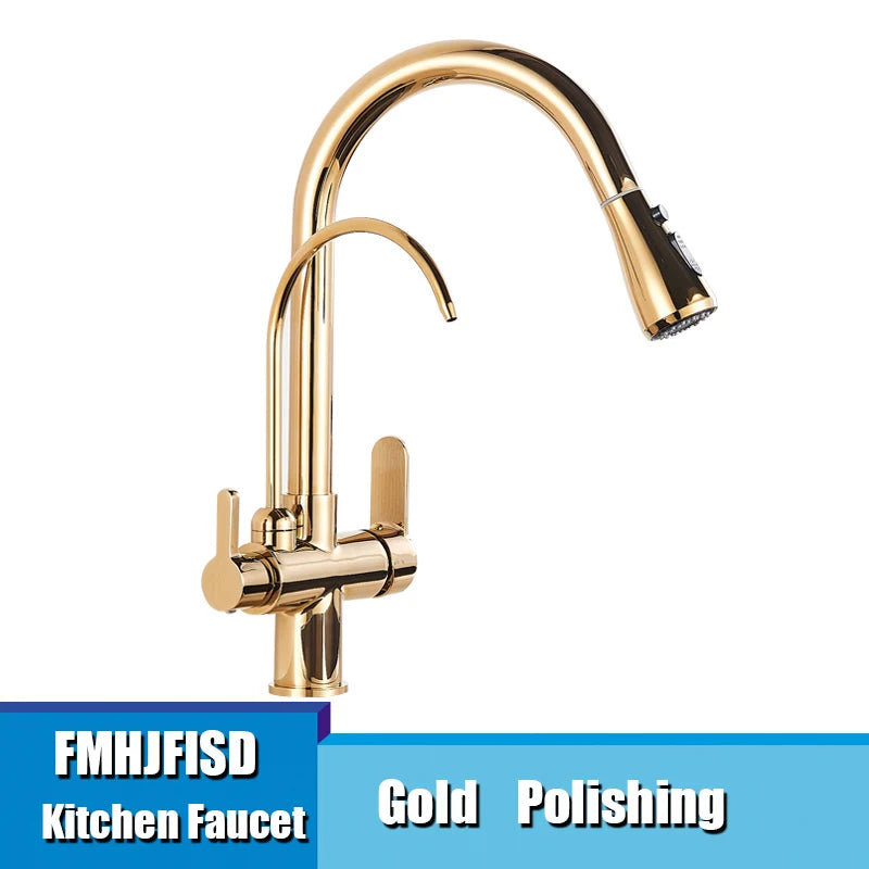 Fmhjfisd Pure Water Kitchen Faucet Pull Out Dual Handle Hot Cold Deck Mounted