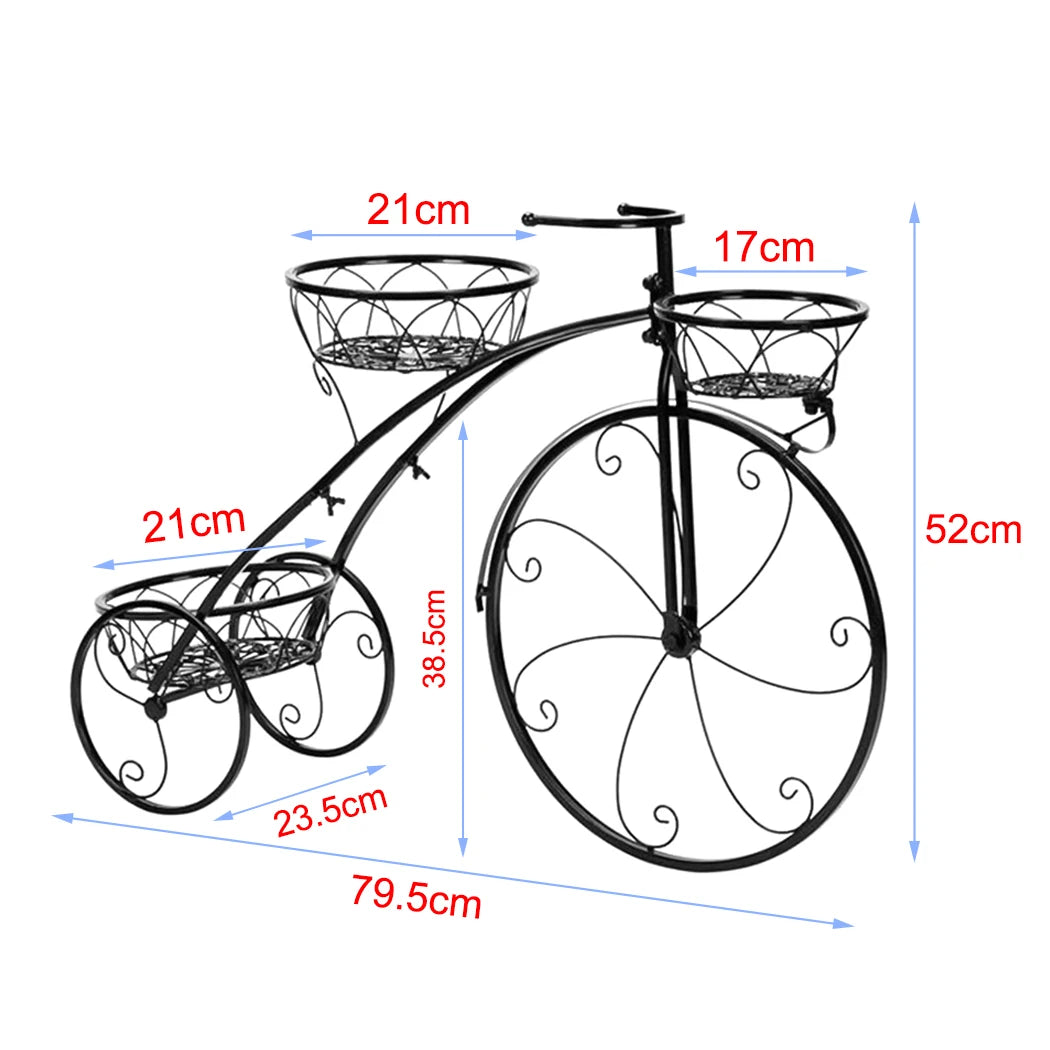 Three Tier Plant Stand Metal Wrought Iron Bicycle Tricycle Planter