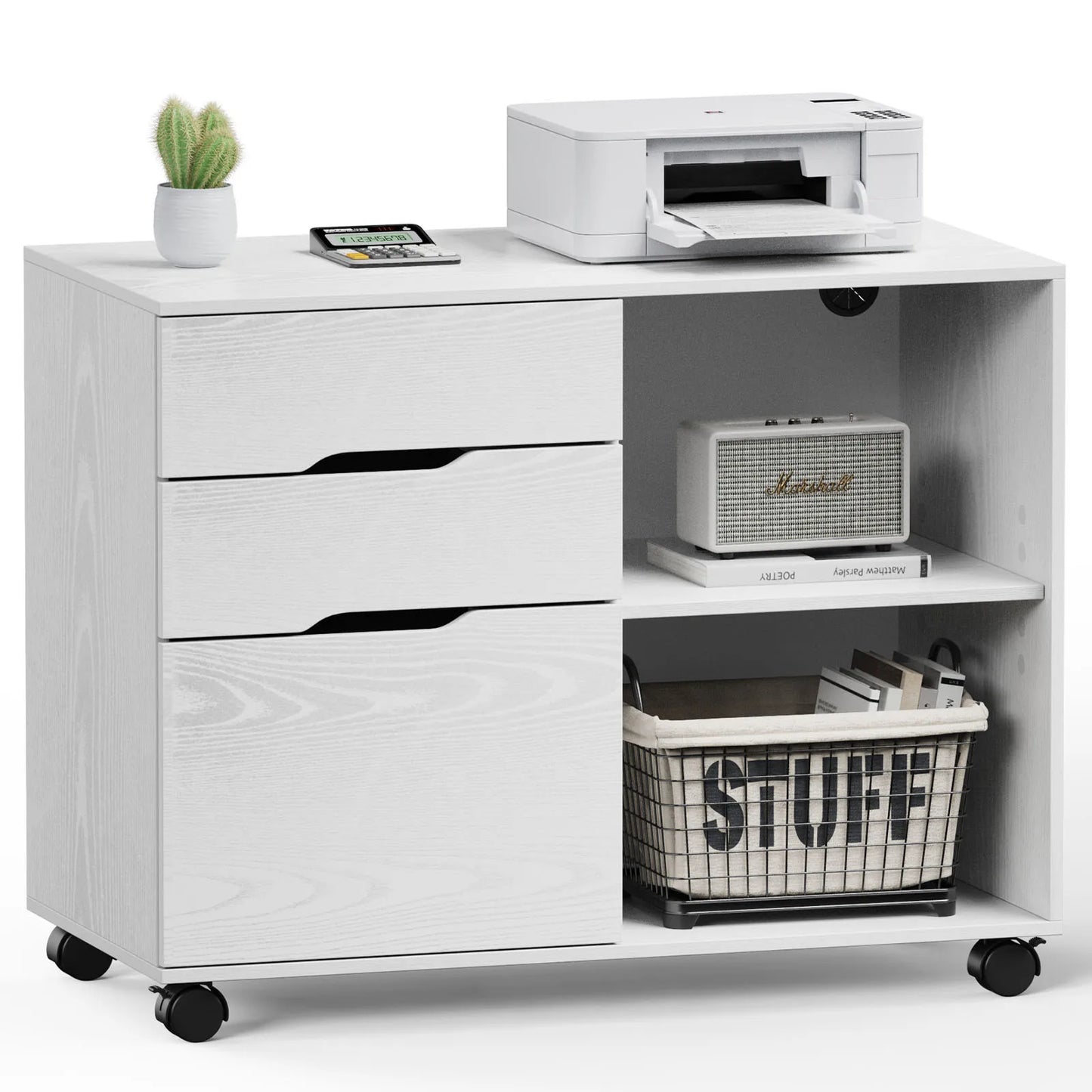 MCQ Three Drawer Wooden Mobile Storage Cabinet Nightstand