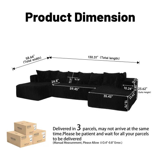 Modular U Shaped Segmented Sofa With Reversible Design