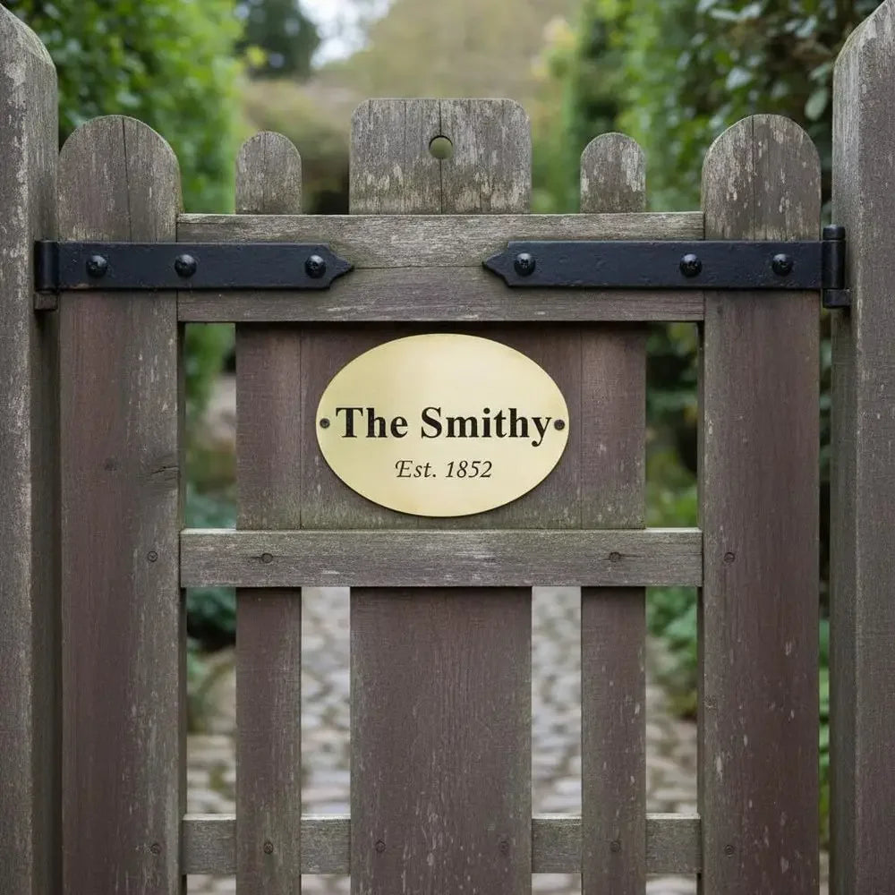 XMSJ Brass Personalized Oval House Name And Number Address Sign