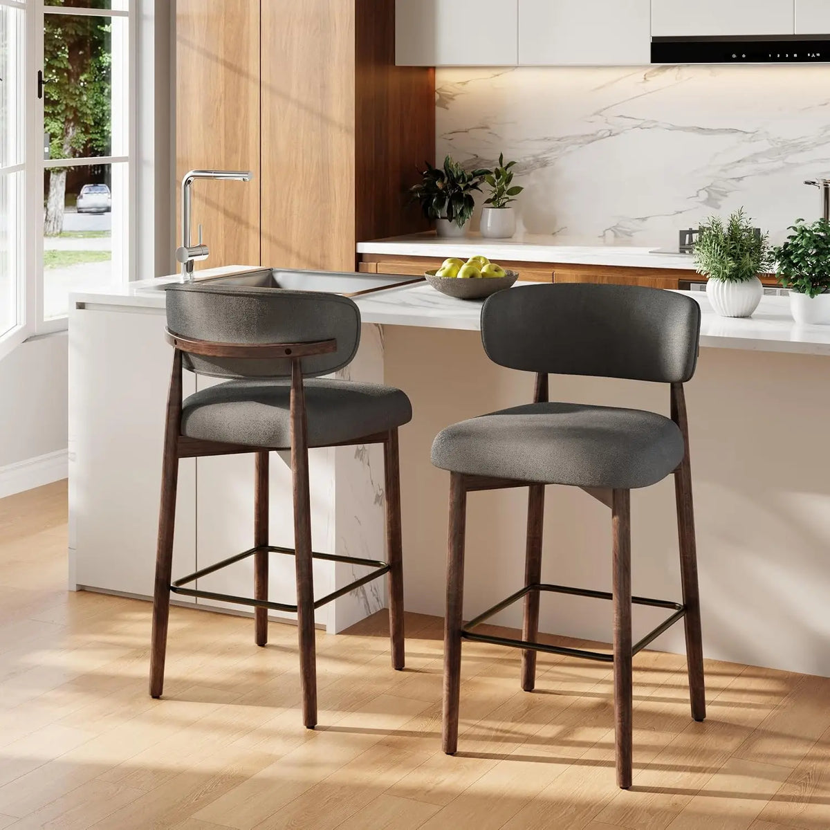 HiMISS Upholstered Counter Height Bar Stools With Back And Footrest