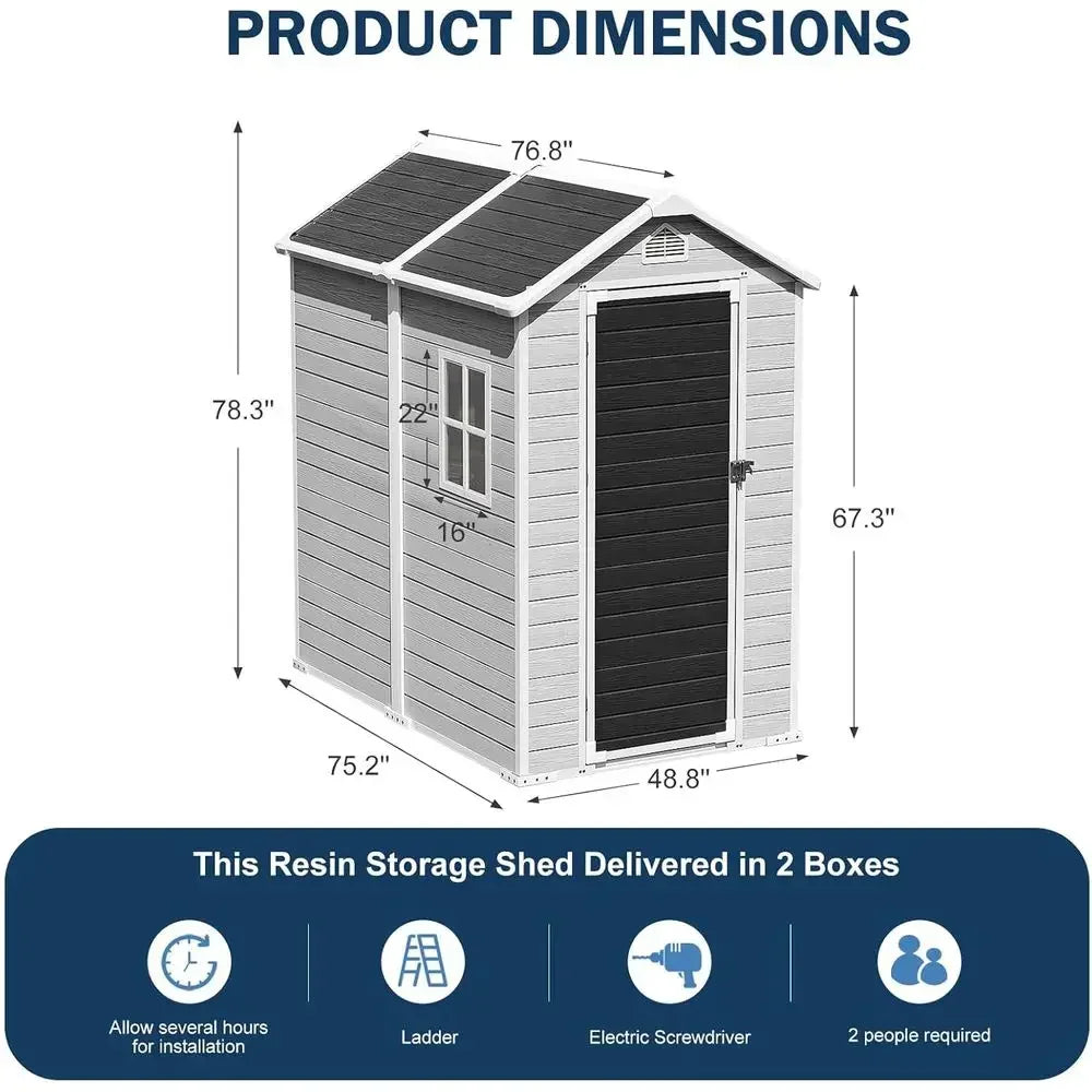 Outdoor Plastic Storage Shed With Floor Lockable Door Window Vents