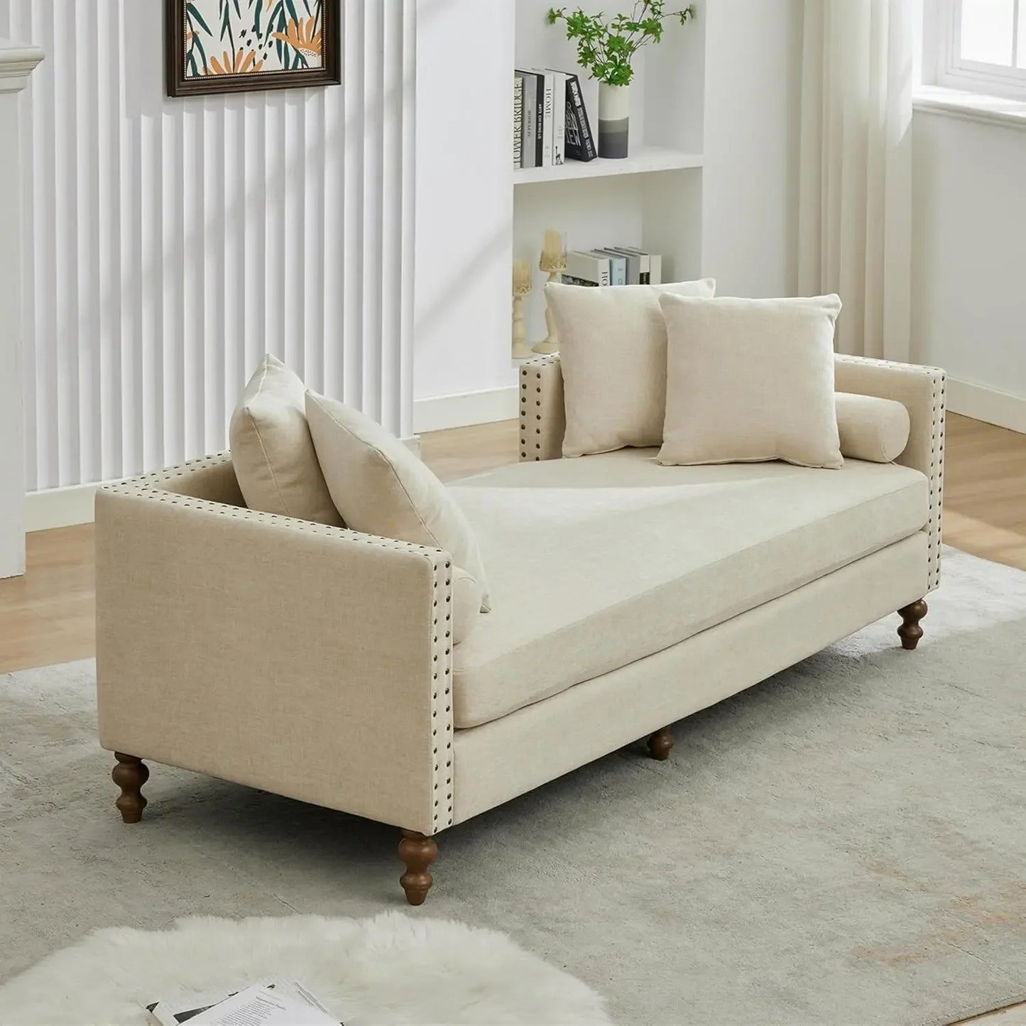 Indoor Chaise Lounge Sofa Chair Double Sided Chenille Ottoman Bench