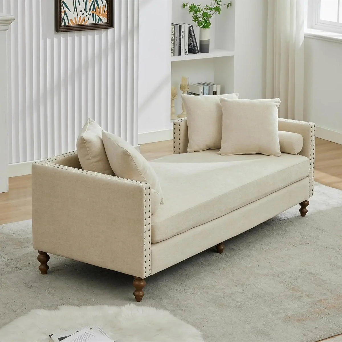 Chenille Double Sided Chaise Lounge Sofa With Open Back