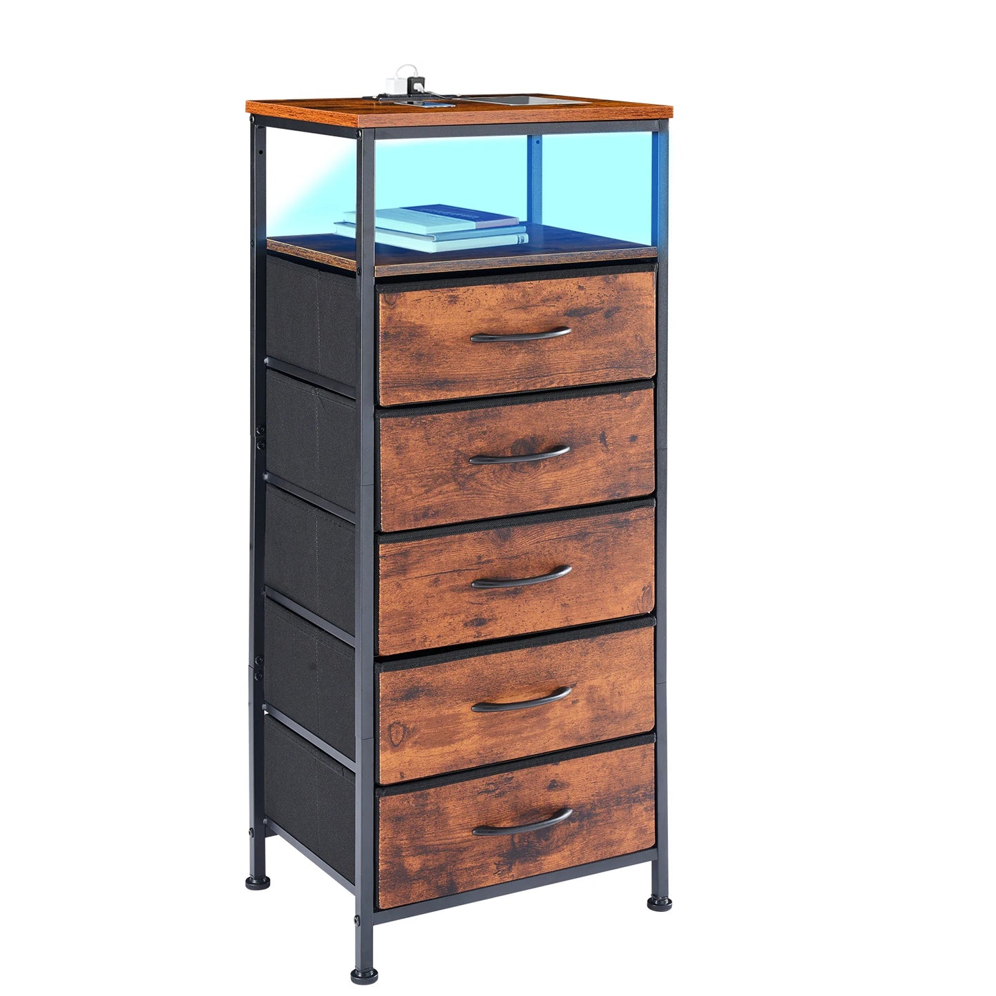 MCQ Nightstand With Fabric Drawers LED Light Strip Charging Station