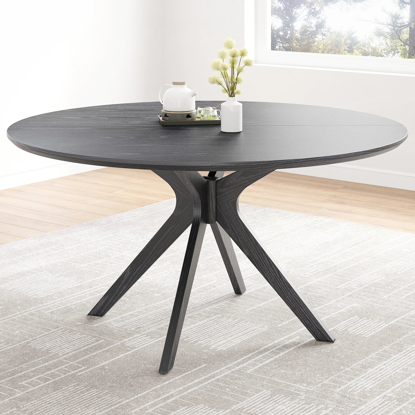 Round Natural Wood Dining Table for Living Room, Café, Easy Assembly, Modern Small Table for 2-4 People