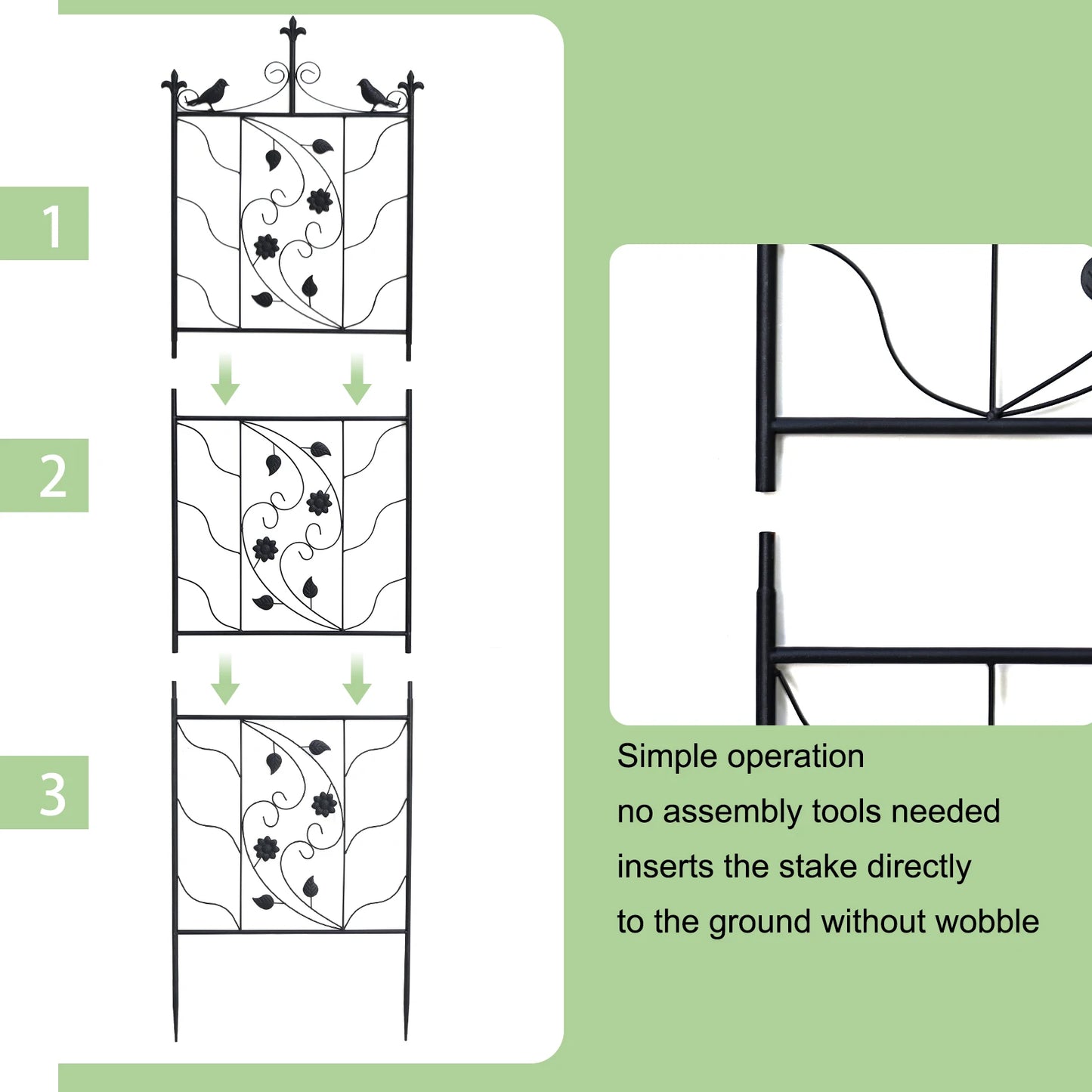 Thick Metal Garden Trellis Bird Leaf Grid Panel Fence Climbing Planter Support Frame