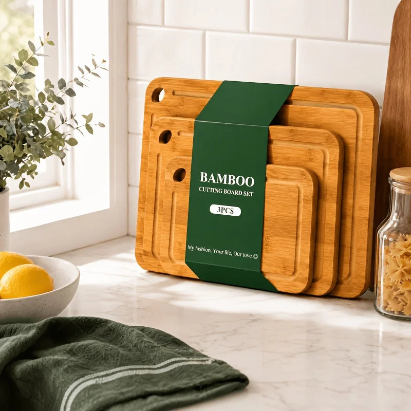 Bamboo Cutting Board With Juice Slot And Non Slip Pads
