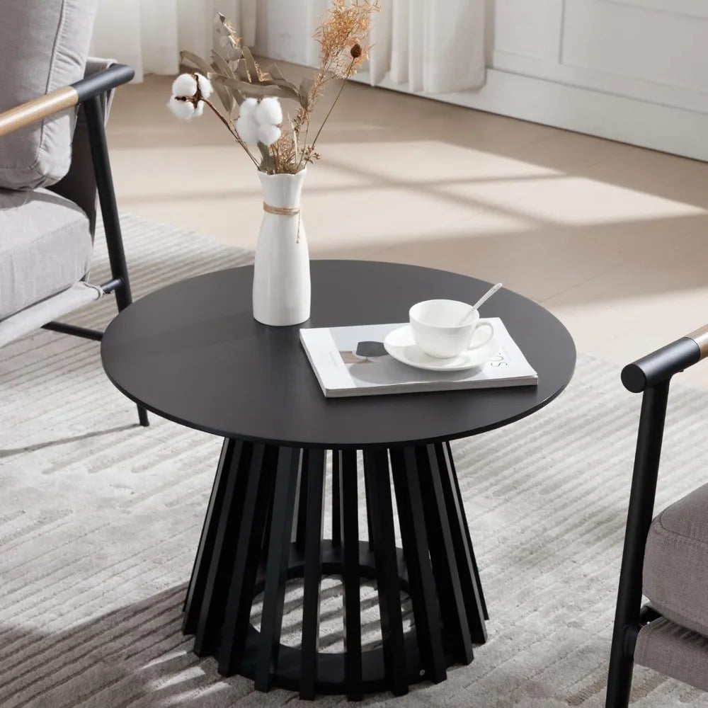 Round Coffee Table Modern Pedestal Wood Top Living Room