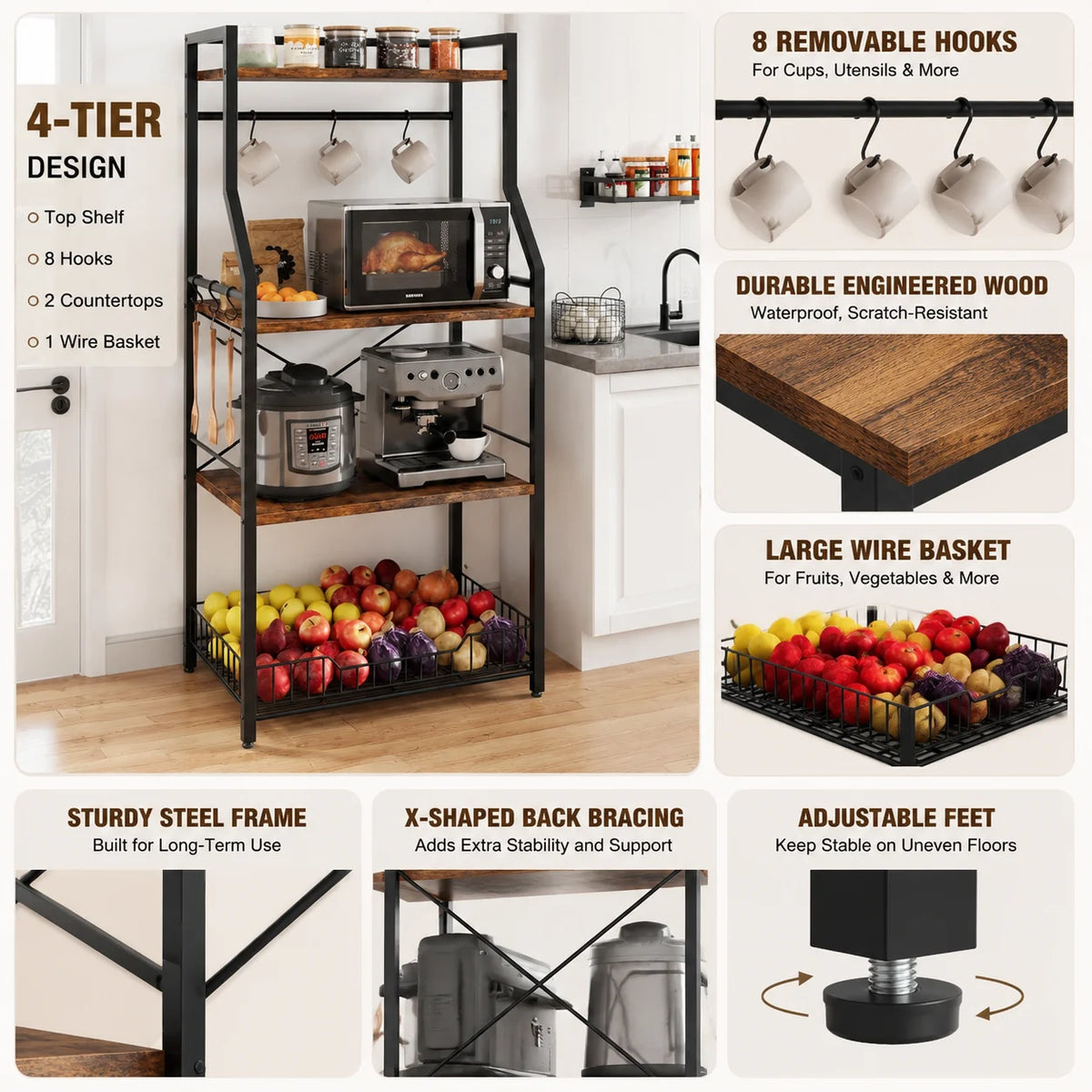 Kitchen Bakers Rack Microwave Stand Storage Organizer