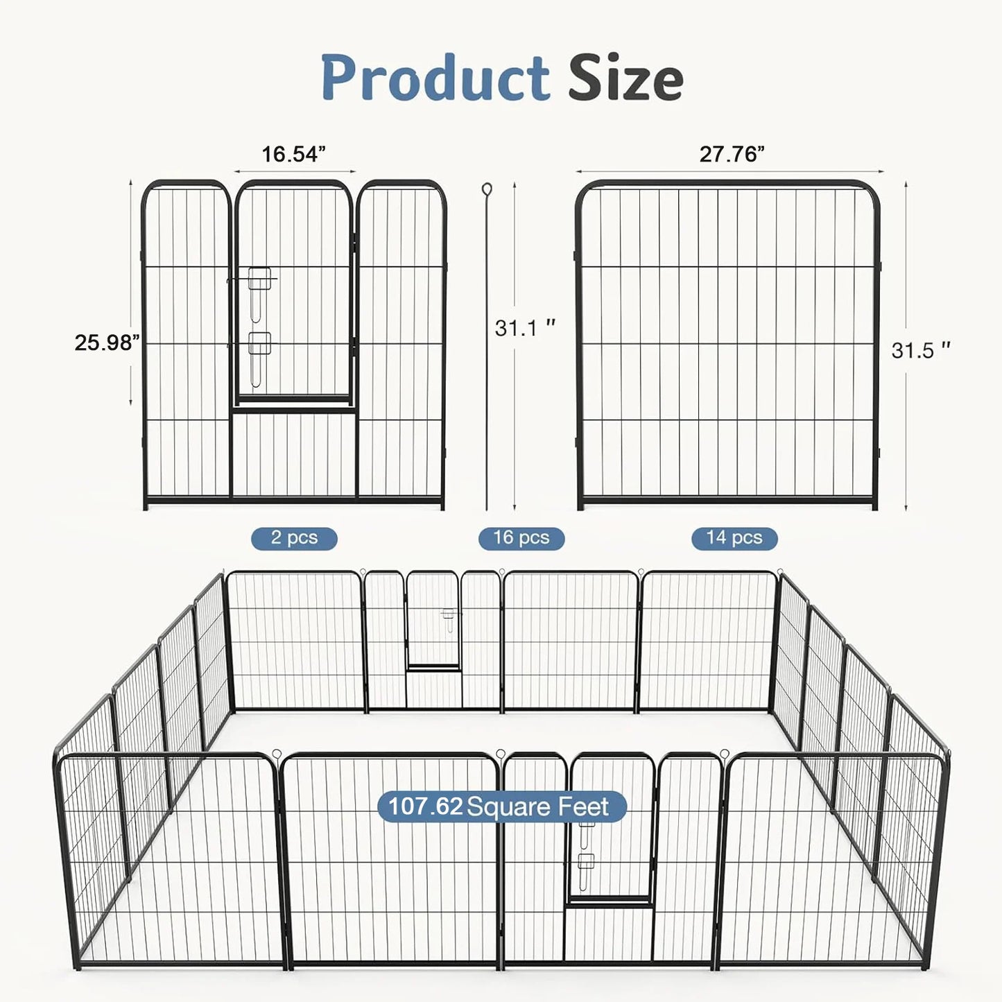 JHK Foldable Dog Playpen Metal Fence For Outdoor Use