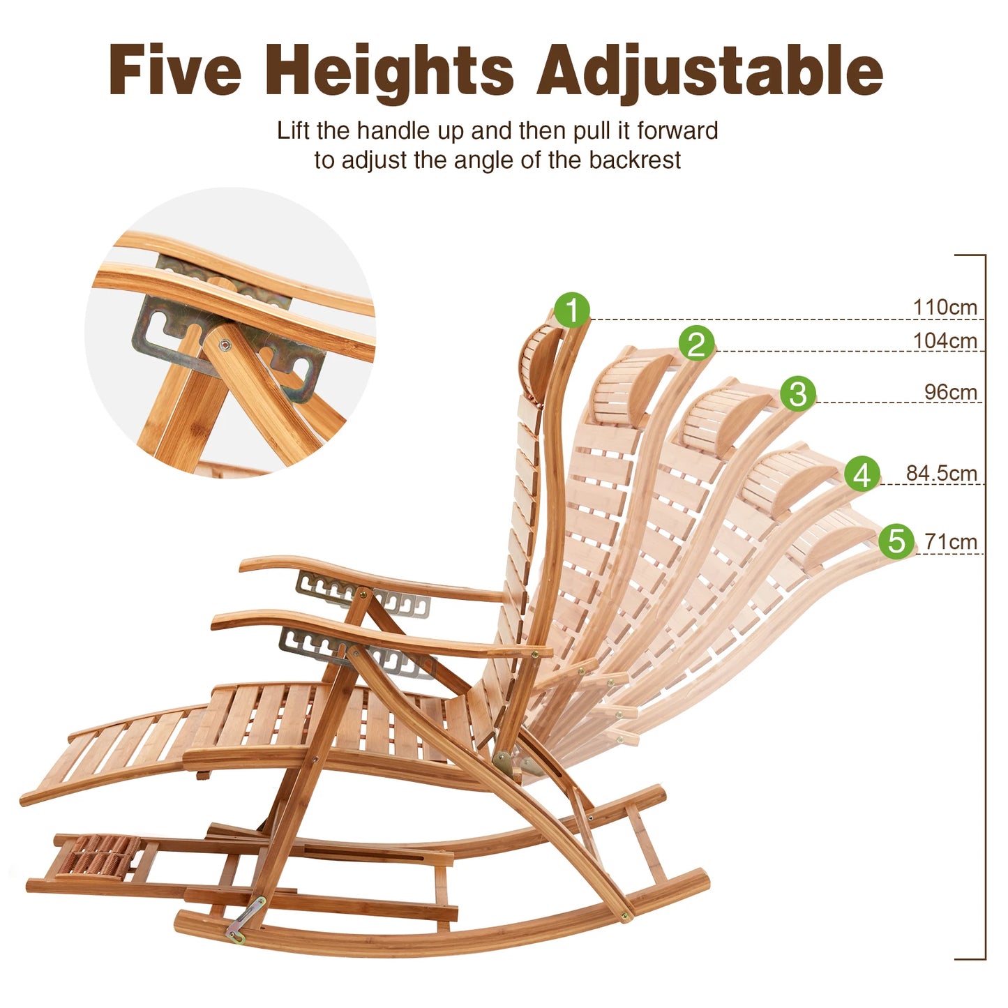 Bamboo Folding Rocking Chair Heavy Duty For Outdoor Patio Use