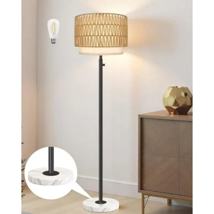Contemporary Standing Lamp With Linen Shade And Marble Base Design