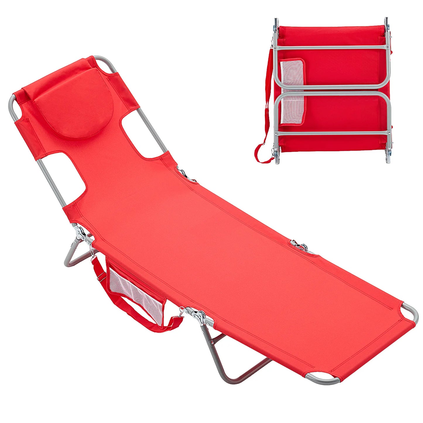 JHK Five Position Adjustable Recline Beach Lounge Chair Portable Folding