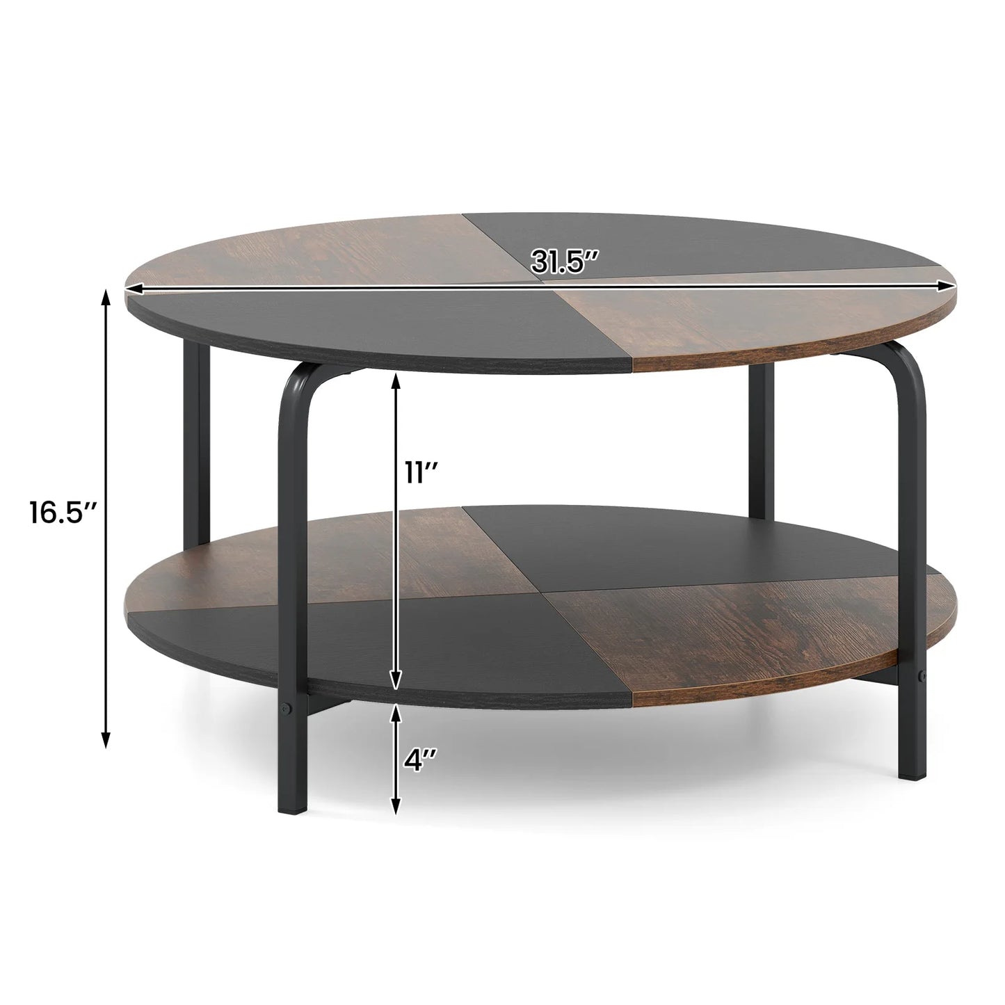 HOMASIS 2 Tier Round Coffee Table With Storage Shelf