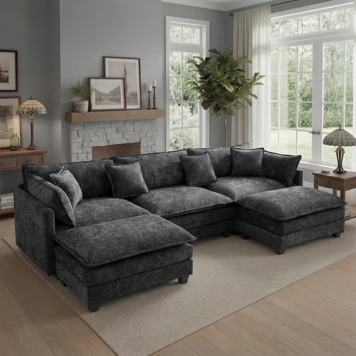 Modular Sectional Sofa With Ottoman, Deep Seat Cloud Couch