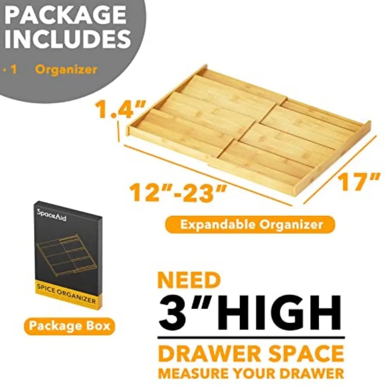 Expandable Bamboo Spice Drawer Organizer Four Tier Kitchen Storage