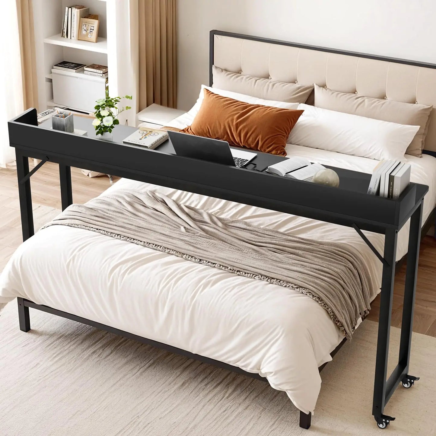 Heavy Duty Overbed Table With Wheels For Bedroom Or Office Use
