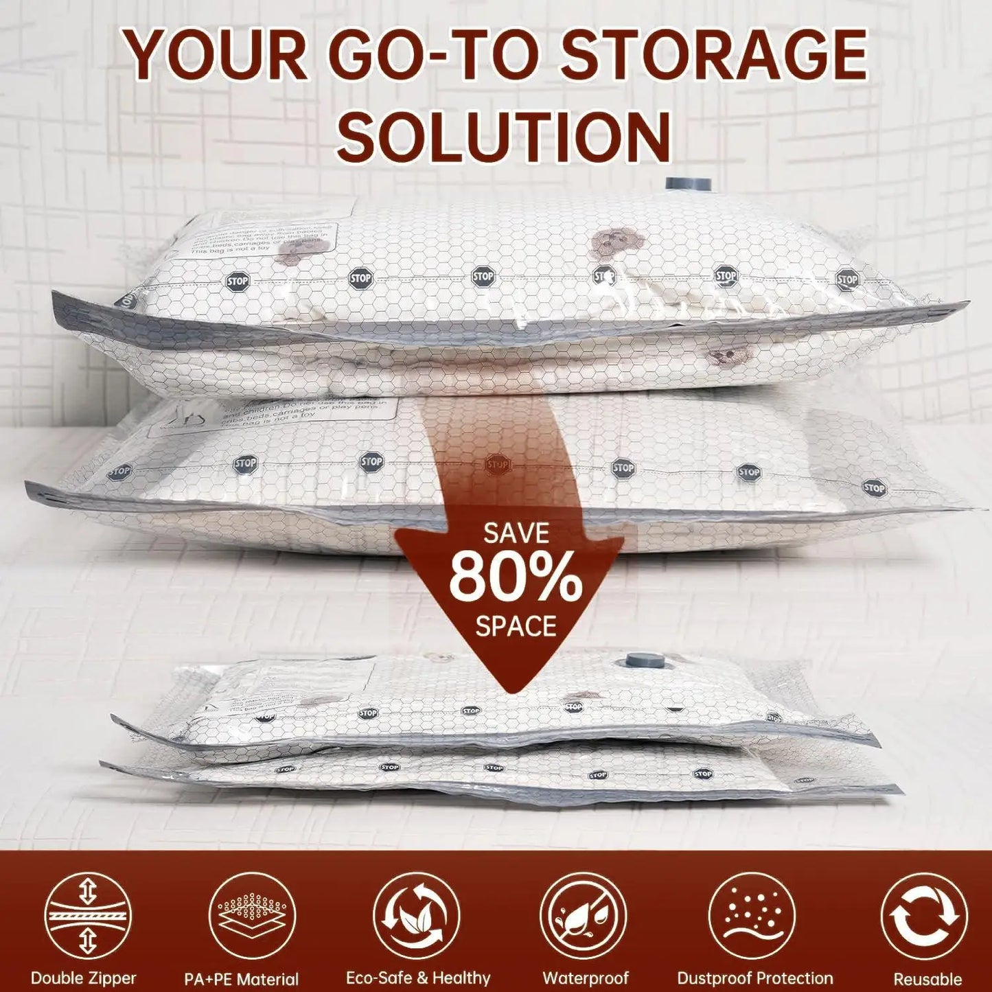Cordless Travel Vacuum Compression Bag Set 15 Pack Luggage Organizer