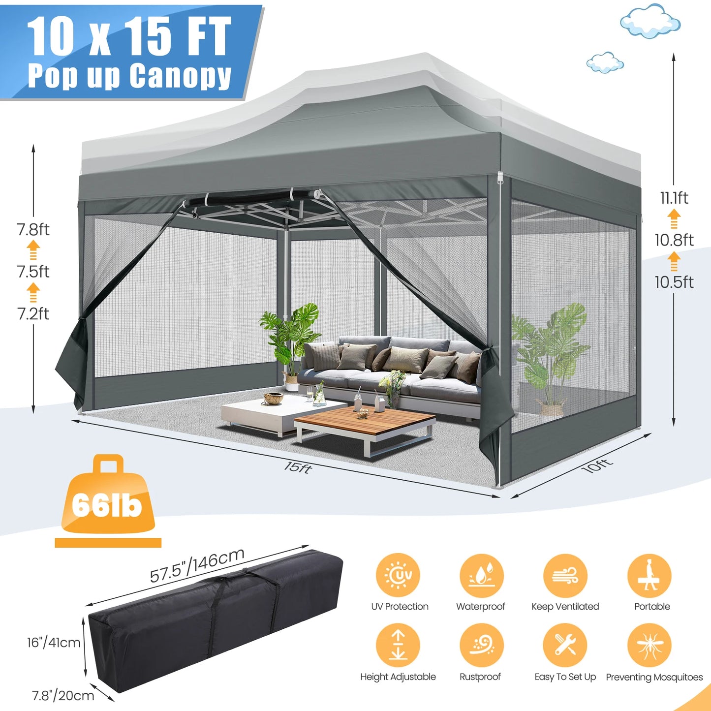 HOTEEL Heavy Duty Pop Up Canopy With Mosquito Netting Sidewalls