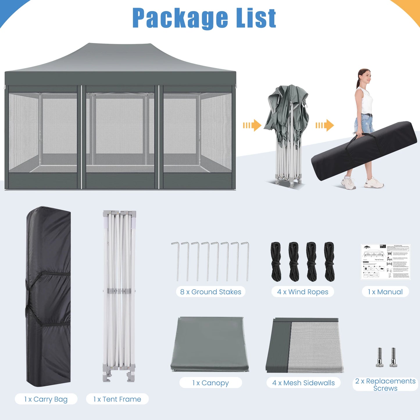HOTEEL Heavy Duty Pop Up Canopy With Mosquito Netting Sidewalls
